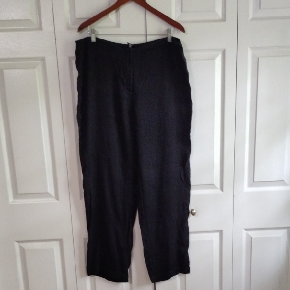 Eileen Fisher Linen Gauze Pants Size XL Black zip Front